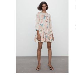 Zara ecru floral print dress